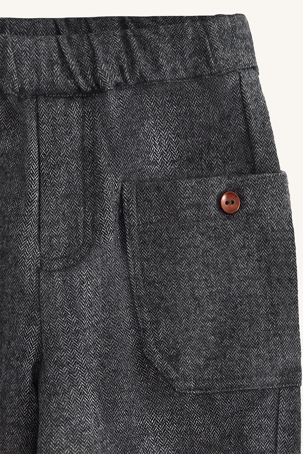 🖤 Hust & Claire – Chique grijze broek met visgraatmotief 👶✨
